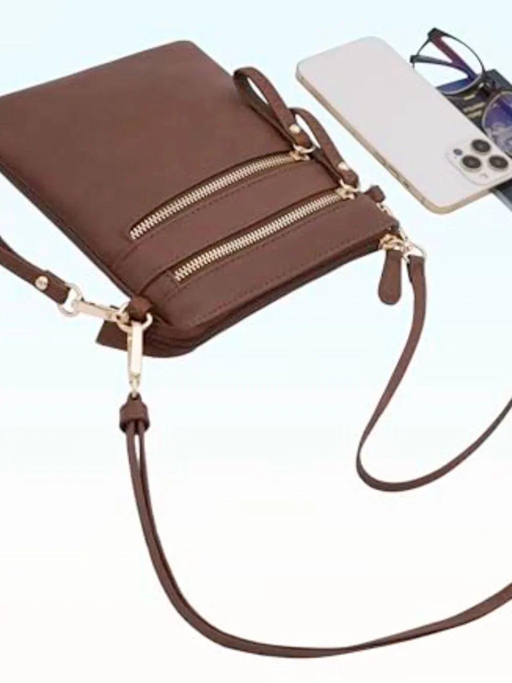Small Crossbody Bag with Multi Zip Pockets, Detachable Wristlet, Lightweight